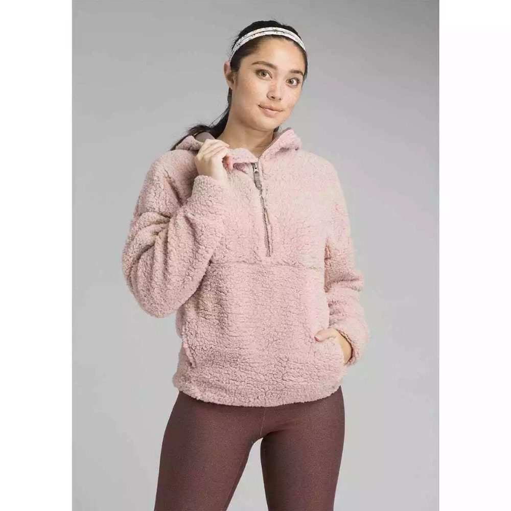 Prana Permafrost Half Zip Sherpa Hoodie Sweater Pocket Pullover Sherpa in Beige